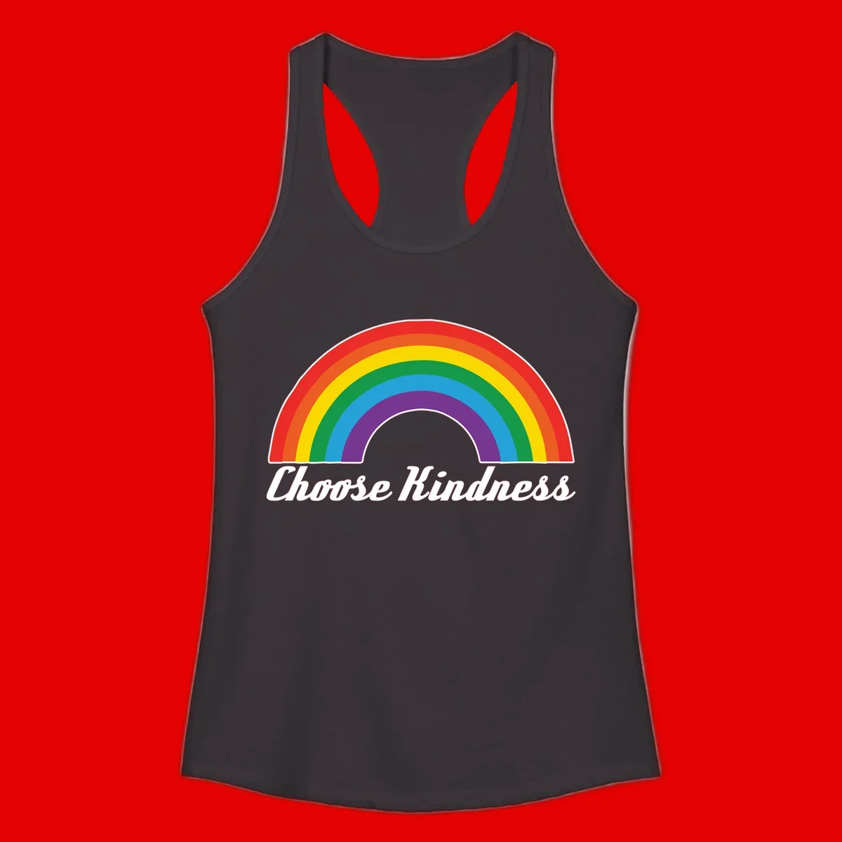 Colorful rainbow arc with 'Choose Kindness' text, promoting inclusivity and compassion