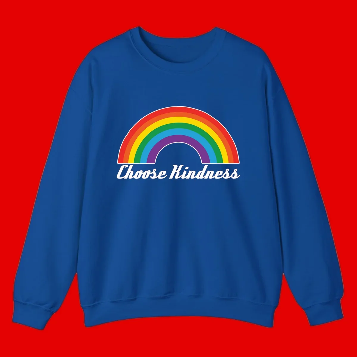 Colorful rainbow arc with 'Choose Kindness' text, promoting inclusivity and compassion