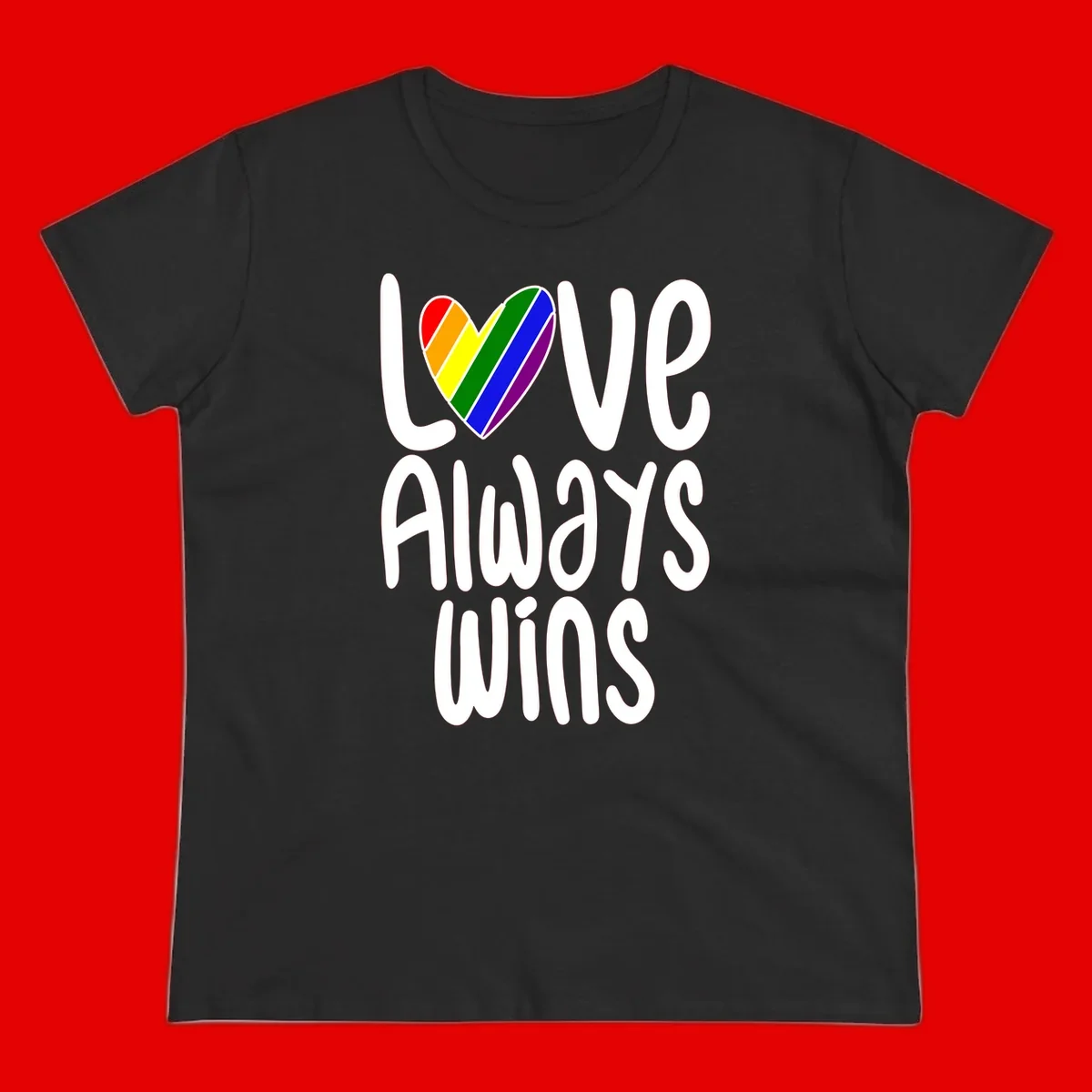 Rainbow striped heart with 'Love Always Wins' text - pride-themed design celebrating equality and LGBTQ inclusion