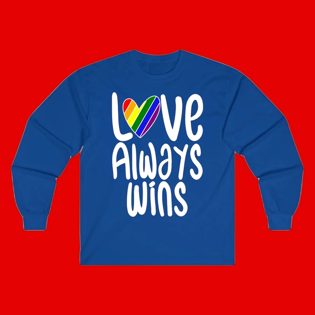Rainbow striped heart with 'Love Always Wins' text - pride-themed design celebrating equality and LGBTQ inclusion