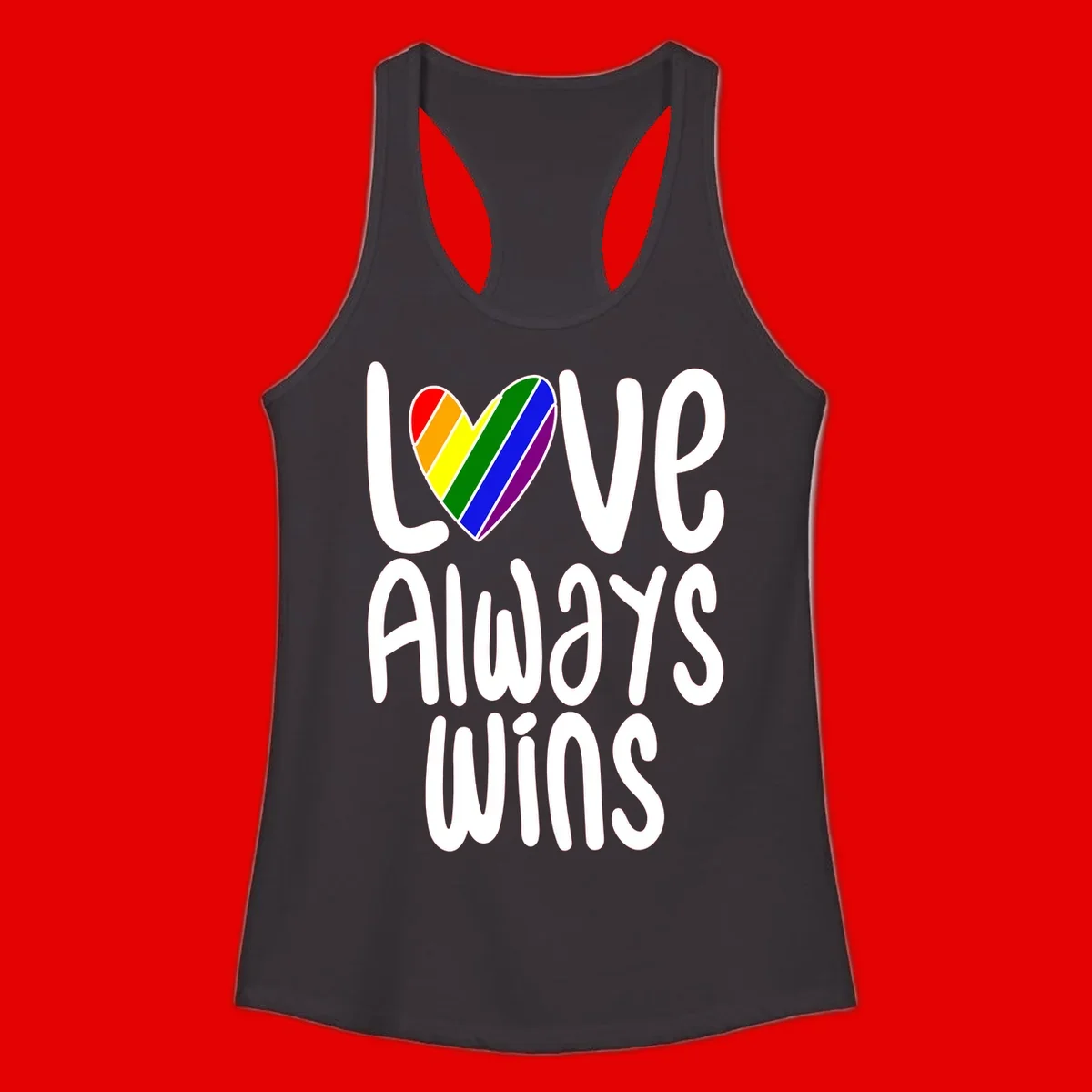 Rainbow striped heart with 'Love Always Wins' text - pride-themed design celebrating equality and LGBTQ inclusion