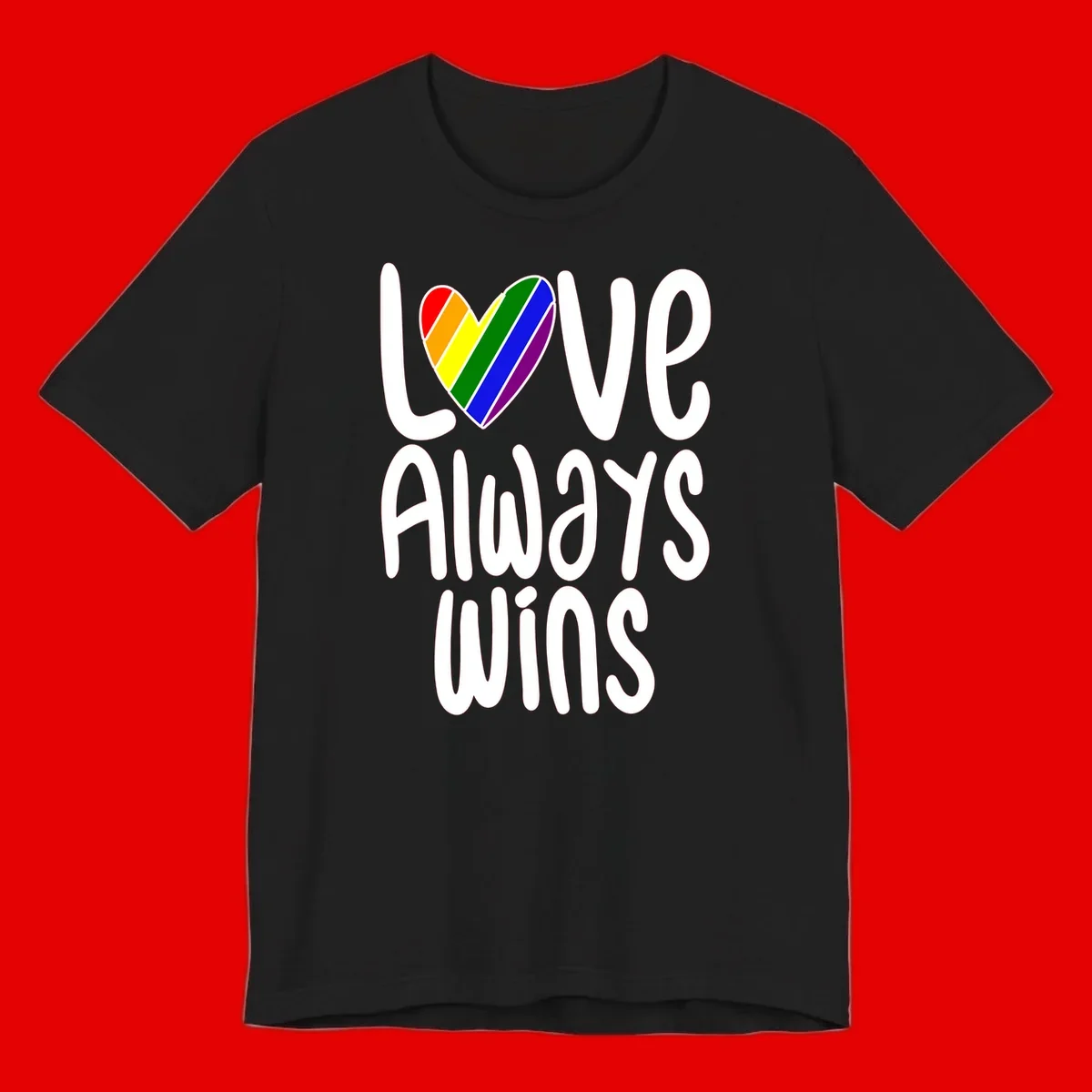 Rainbow striped heart with 'Love Always Wins' text - pride-themed design celebrating equality and LGBTQ inclusion