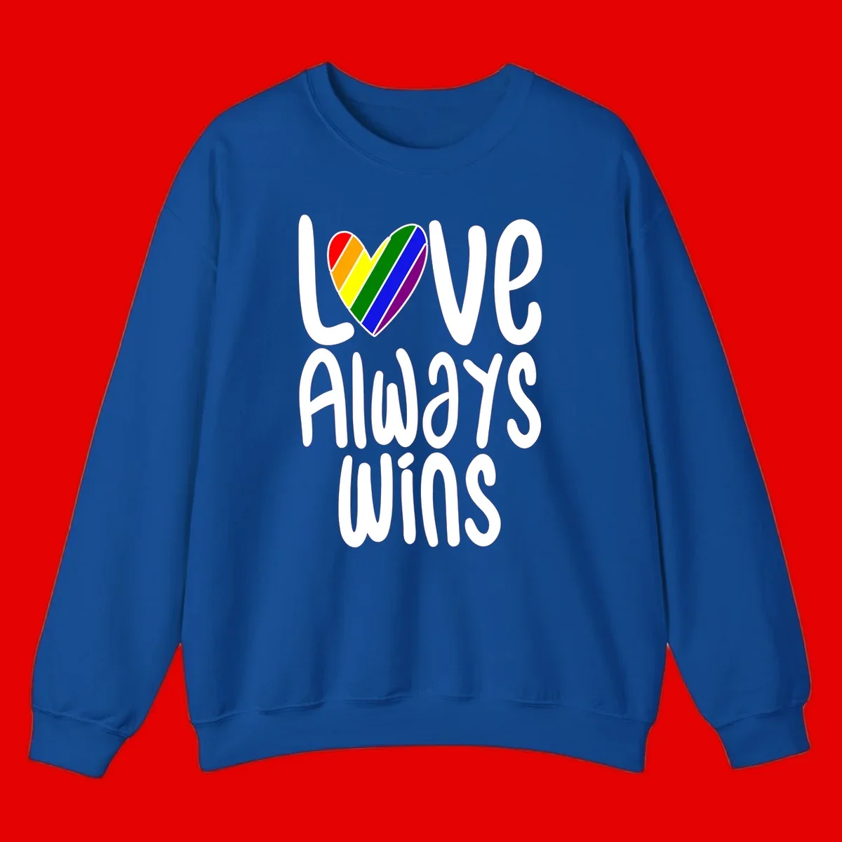 Rainbow striped heart with 'Love Always Wins' text - pride-themed design celebrating equality and LGBTQ inclusion