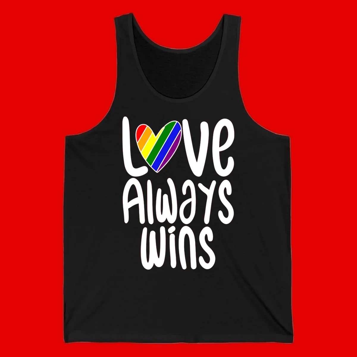 Rainbow striped heart with 'Love Always Wins' text - pride-themed design celebrating equality and LGBTQ inclusion