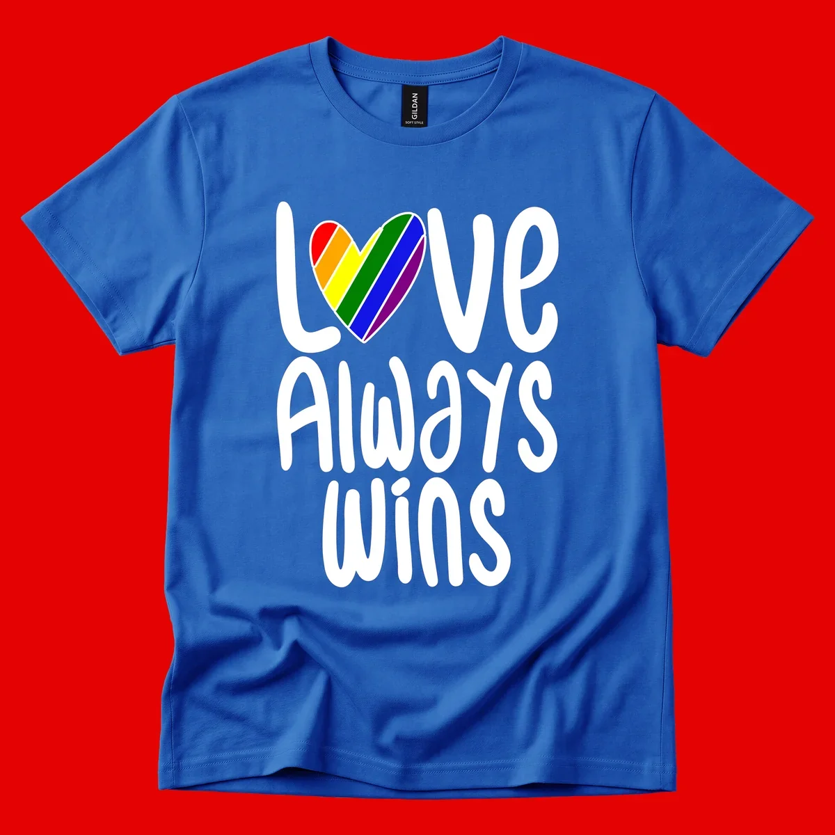 Rainbow striped heart with 'Love Always Wins' text - pride-themed design celebrating equality and LGBTQ inclusion
