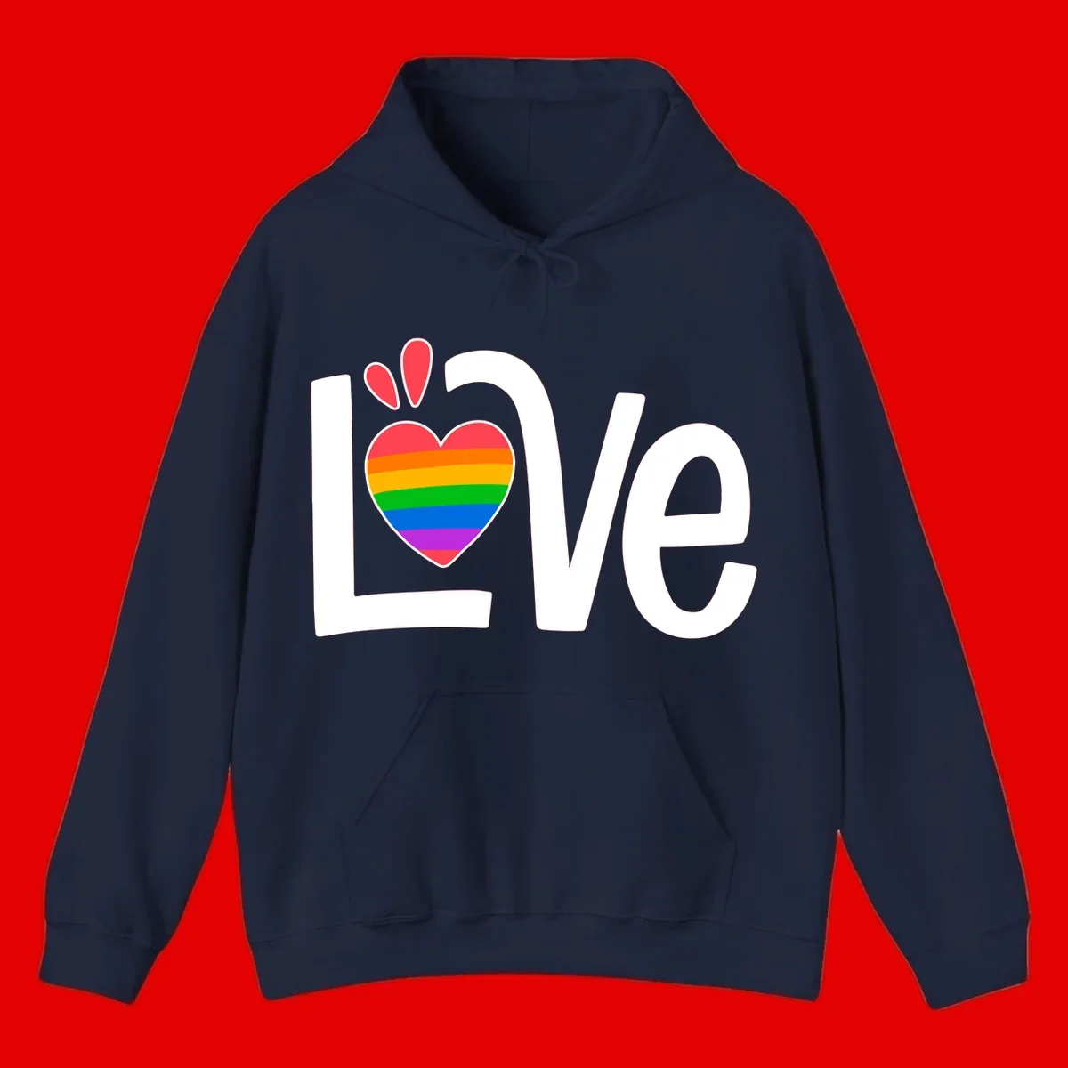 Love pride paw print design with rainbow-striped heart and white lettering on gray background