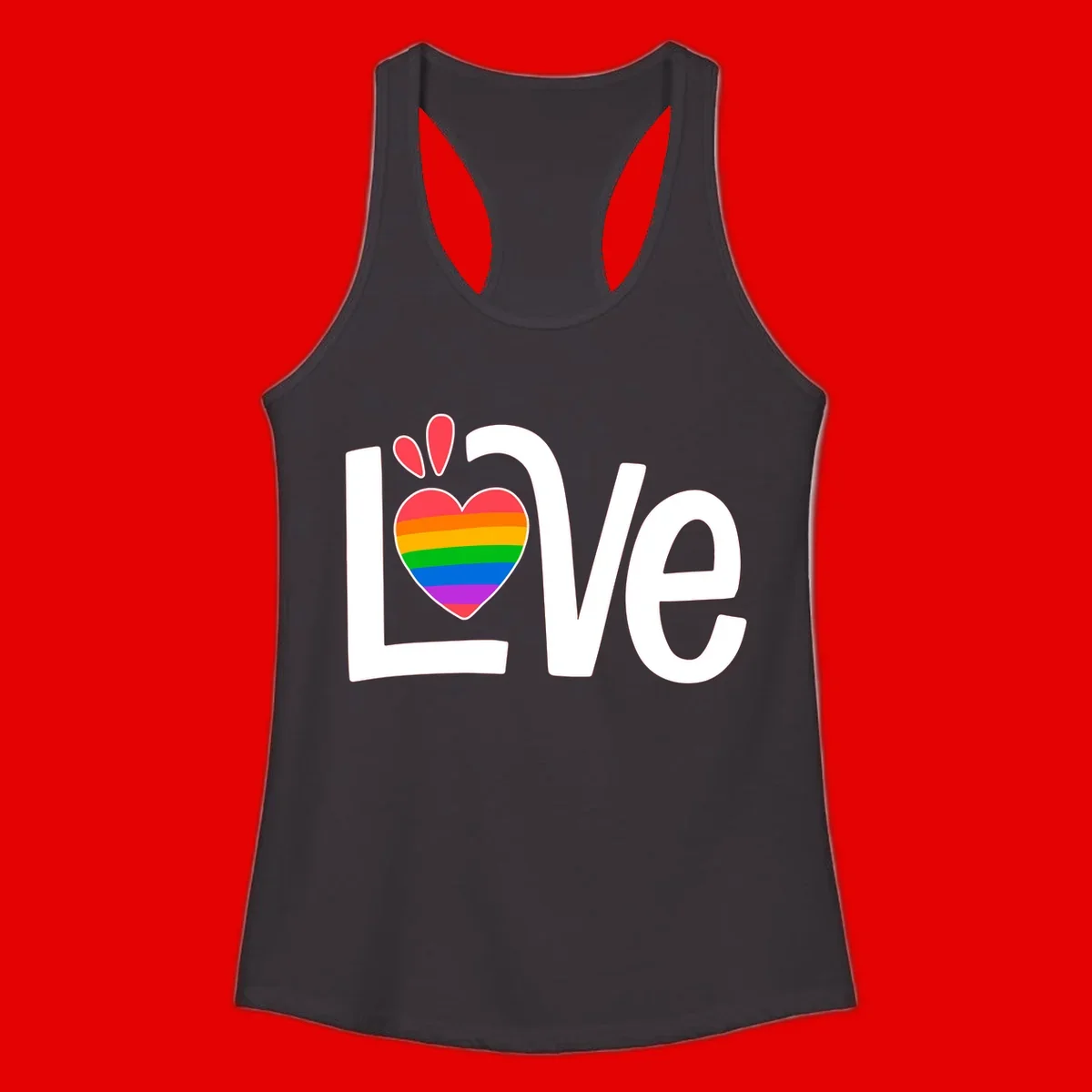 Love pride paw print design with rainbow-striped heart and white lettering on gray background