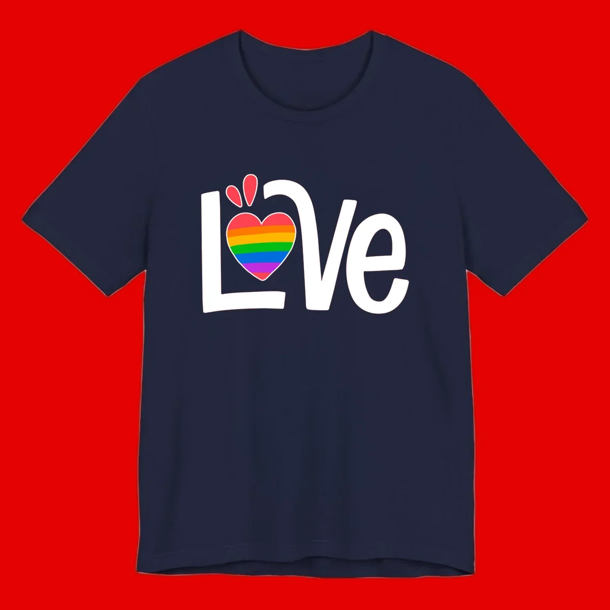Love pride paw print design with rainbow-striped heart and white lettering on gray background
