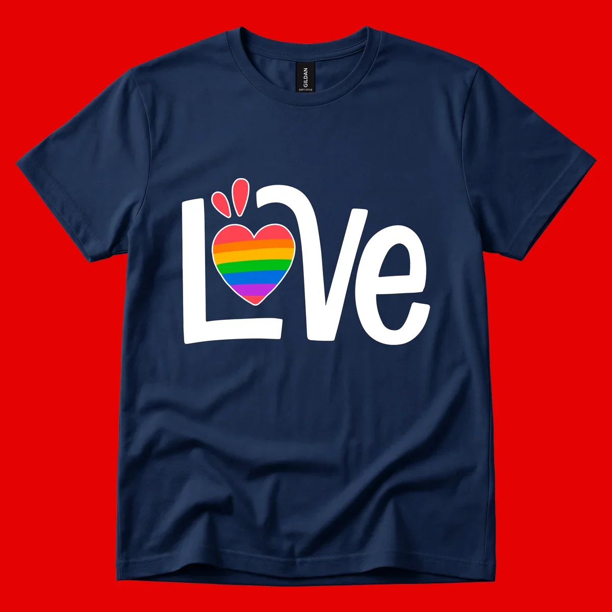 Love pride paw print design with rainbow-striped heart and white lettering on gray background