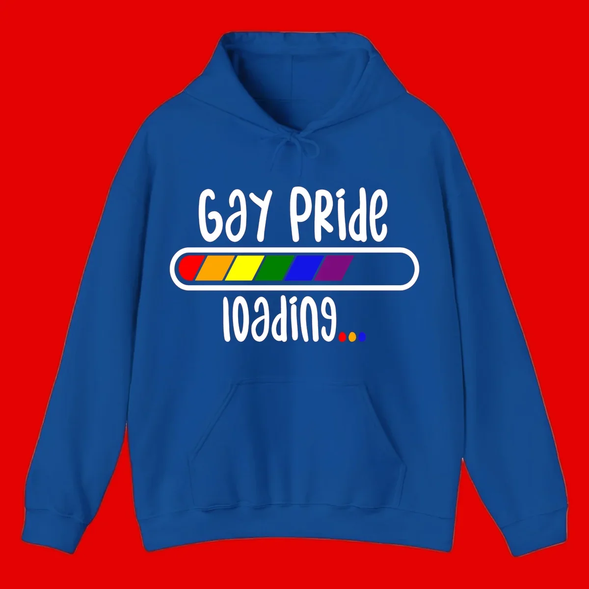 Gay pride loading bar design with rainbow progress indicator and loading text on gray background