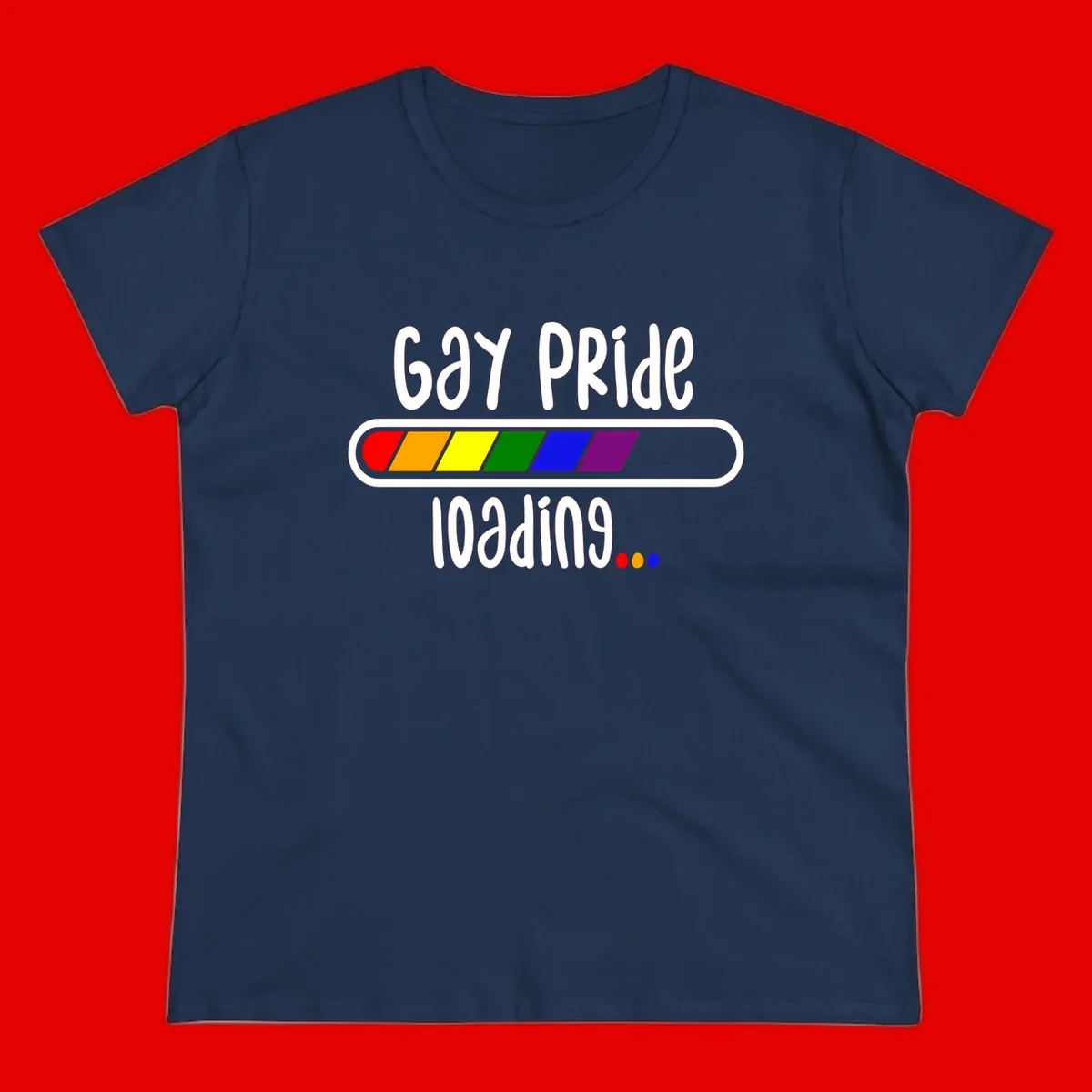 Gay pride loading bar design with rainbow progress indicator and loading text on gray background
