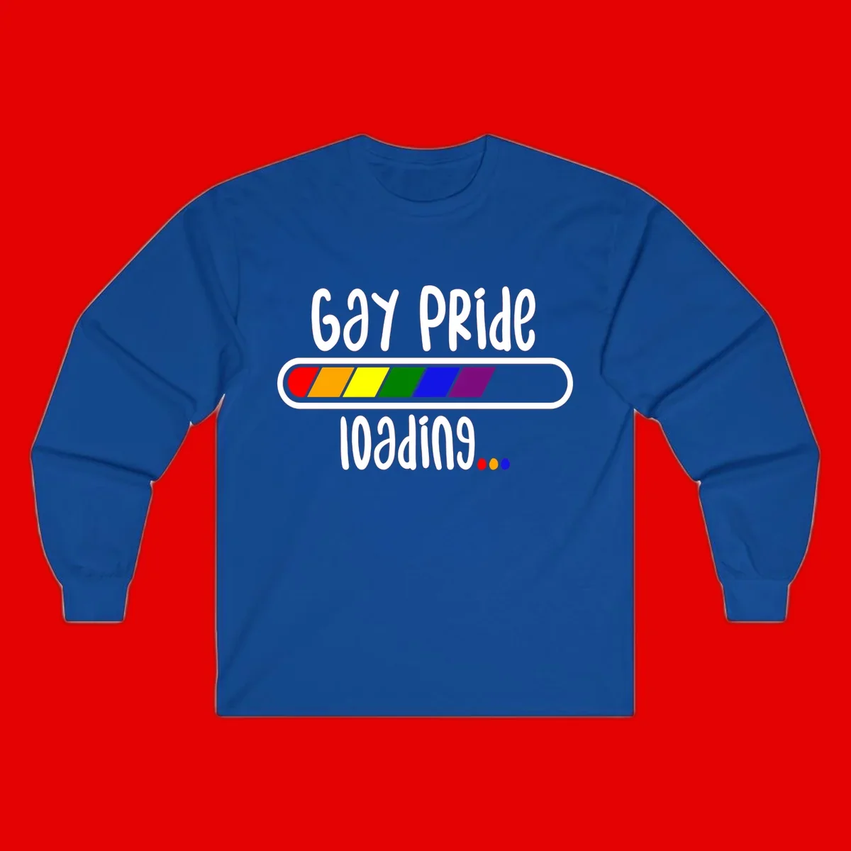 Gay pride loading bar design with rainbow progress indicator and loading text on gray background