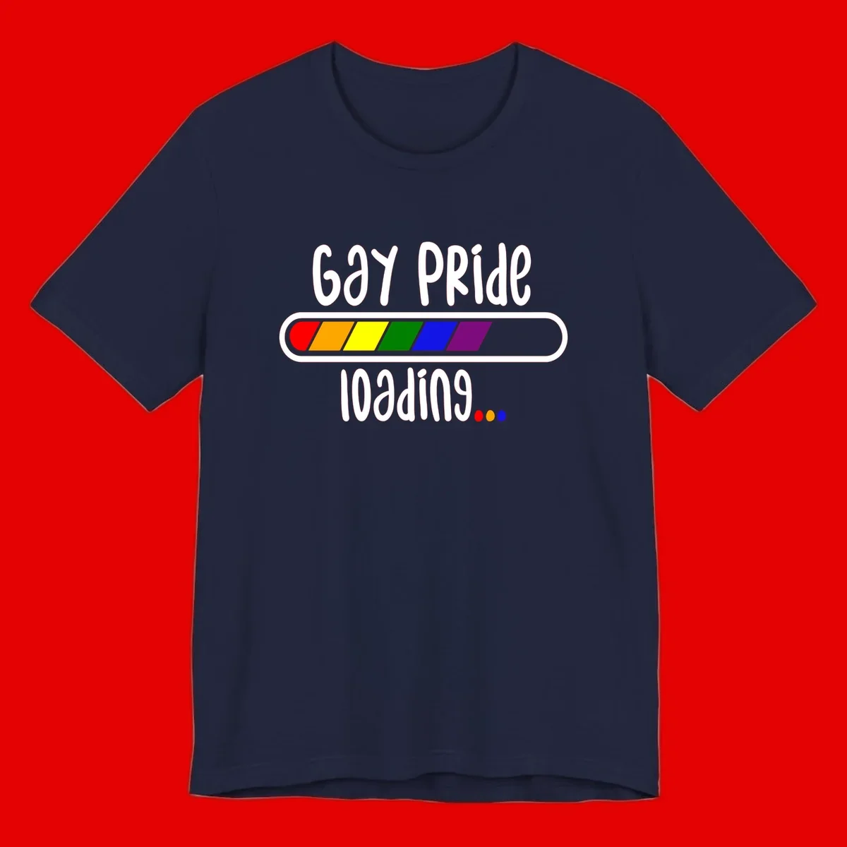 Gay pride loading bar design with rainbow progress indicator and loading text on gray background