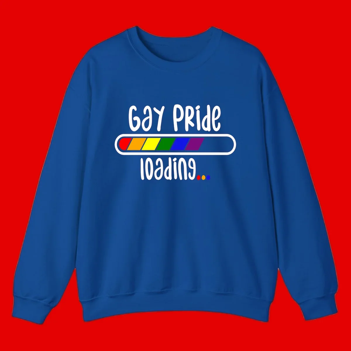 Gay pride loading bar design with rainbow progress indicator and loading text on gray background