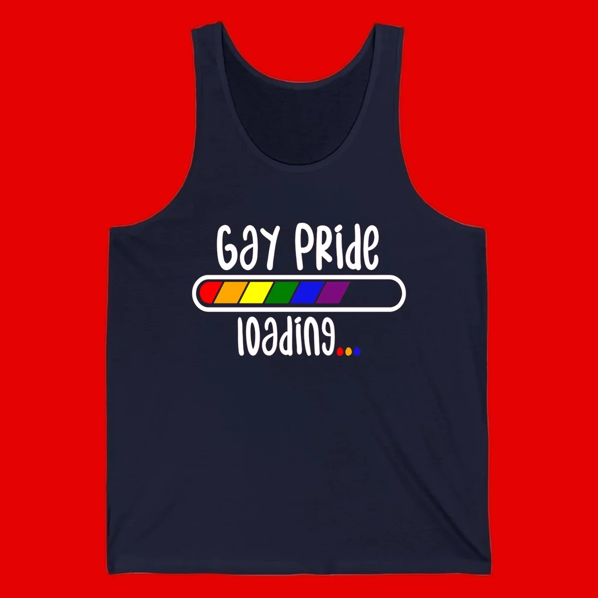 Gay pride loading bar design with rainbow progress indicator and loading text on gray background