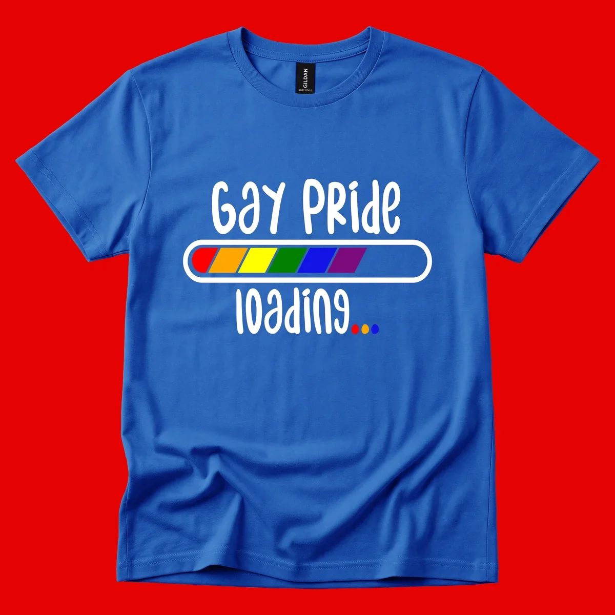 Gay pride loading bar design with rainbow progress indicator and loading text on gray background