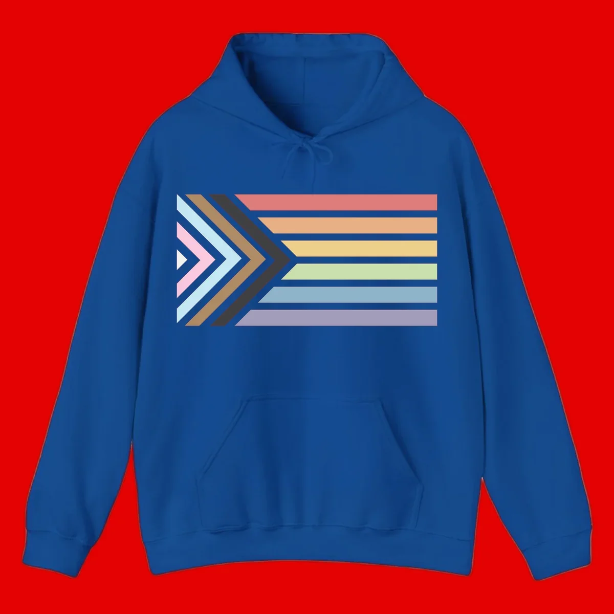 Progress pride arrows design with chevron shapes and rainbow flag stripes representing LGBTQ equality and forward momentum