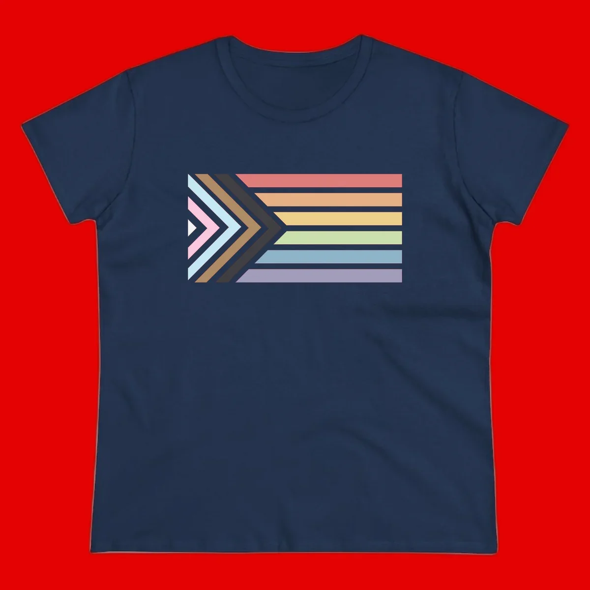 Progress pride arrows design with chevron shapes and rainbow flag stripes representing LGBTQ equality and forward momentum
