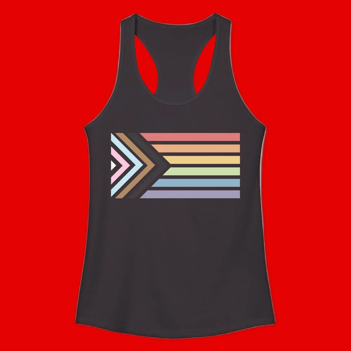 Progress pride arrows design with chevron shapes and rainbow flag stripes representing LGBTQ equality and forward momentum