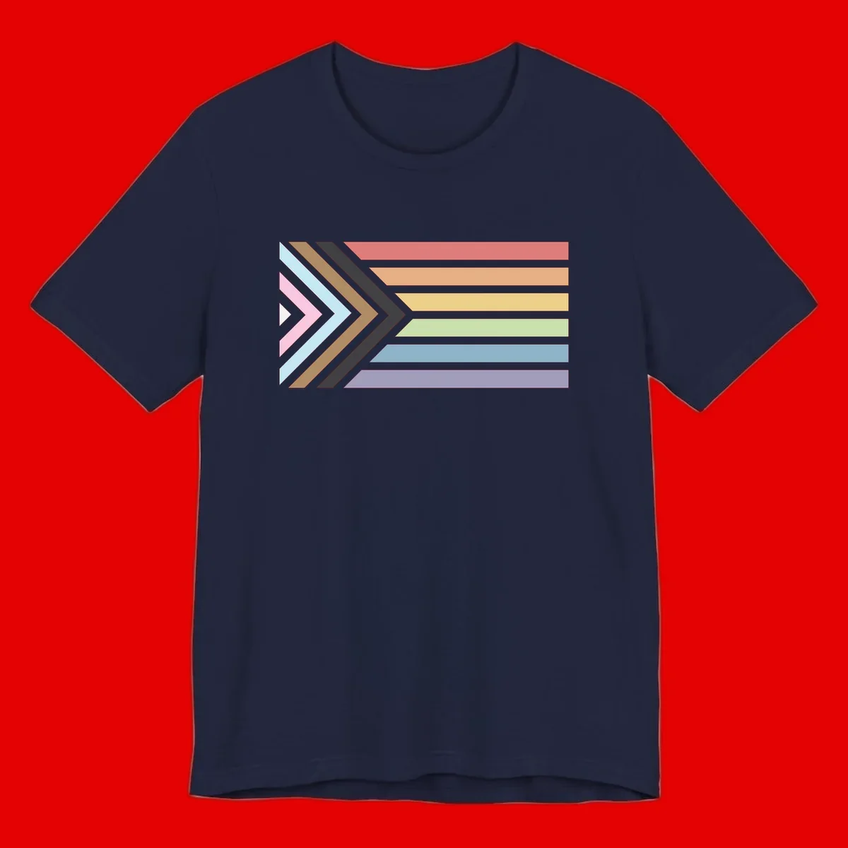 Progress pride arrows design with chevron shapes and rainbow flag stripes representing LGBTQ equality and forward momentum