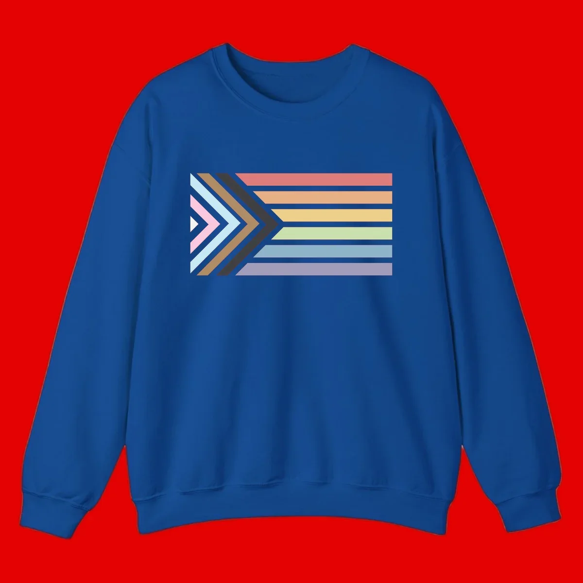 Progress pride arrows design with chevron shapes and rainbow flag stripes representing LGBTQ equality and forward momentum