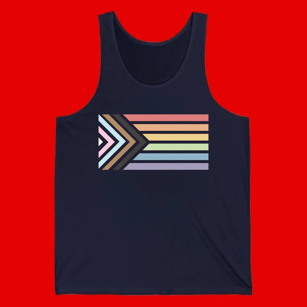 Progress pride arrows design with chevron shapes and rainbow flag stripes representing LGBTQ equality and forward momentum