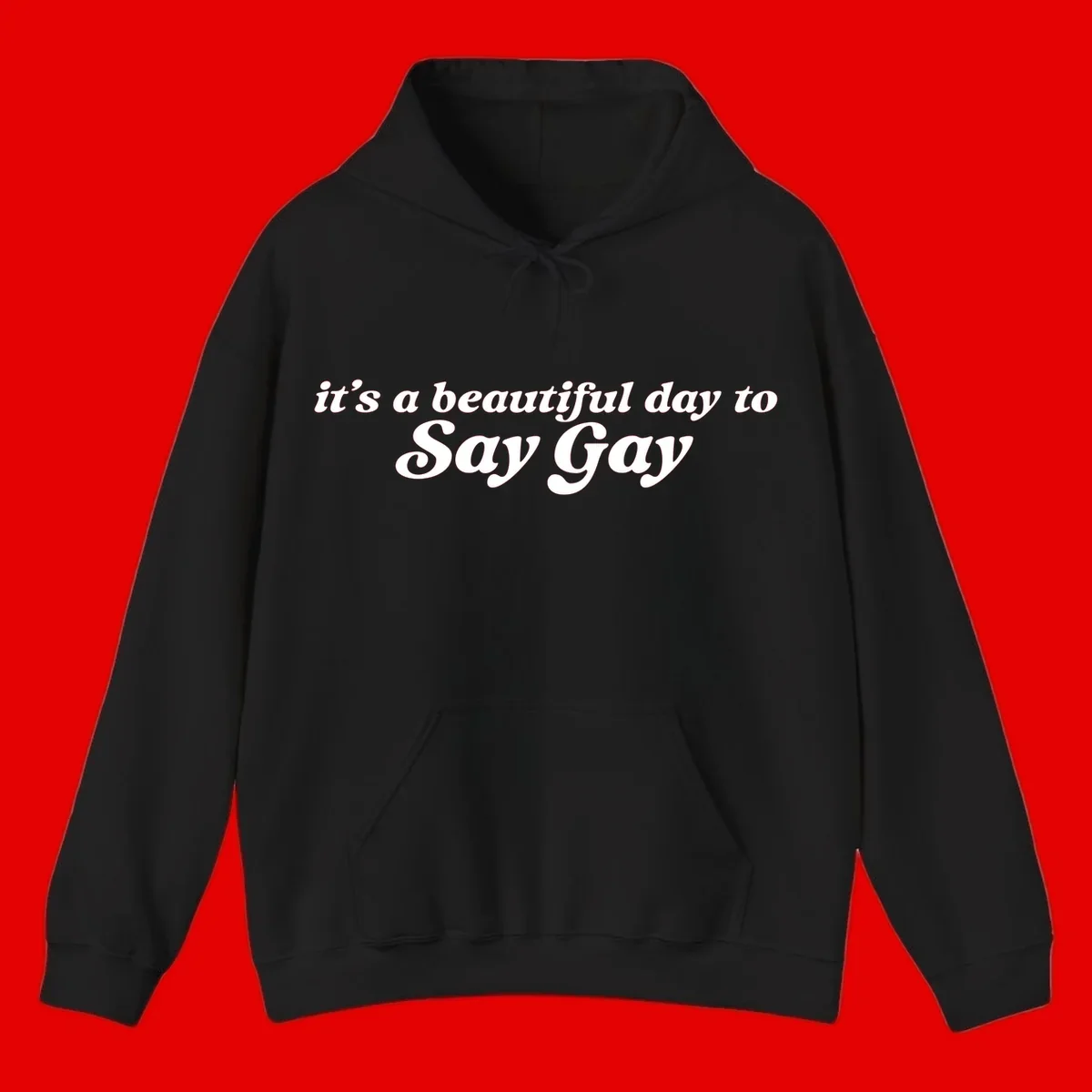 White italic text reading 'it's a beautiful day to Say Gay' on gray background, beautiful-day-say-gay pride design