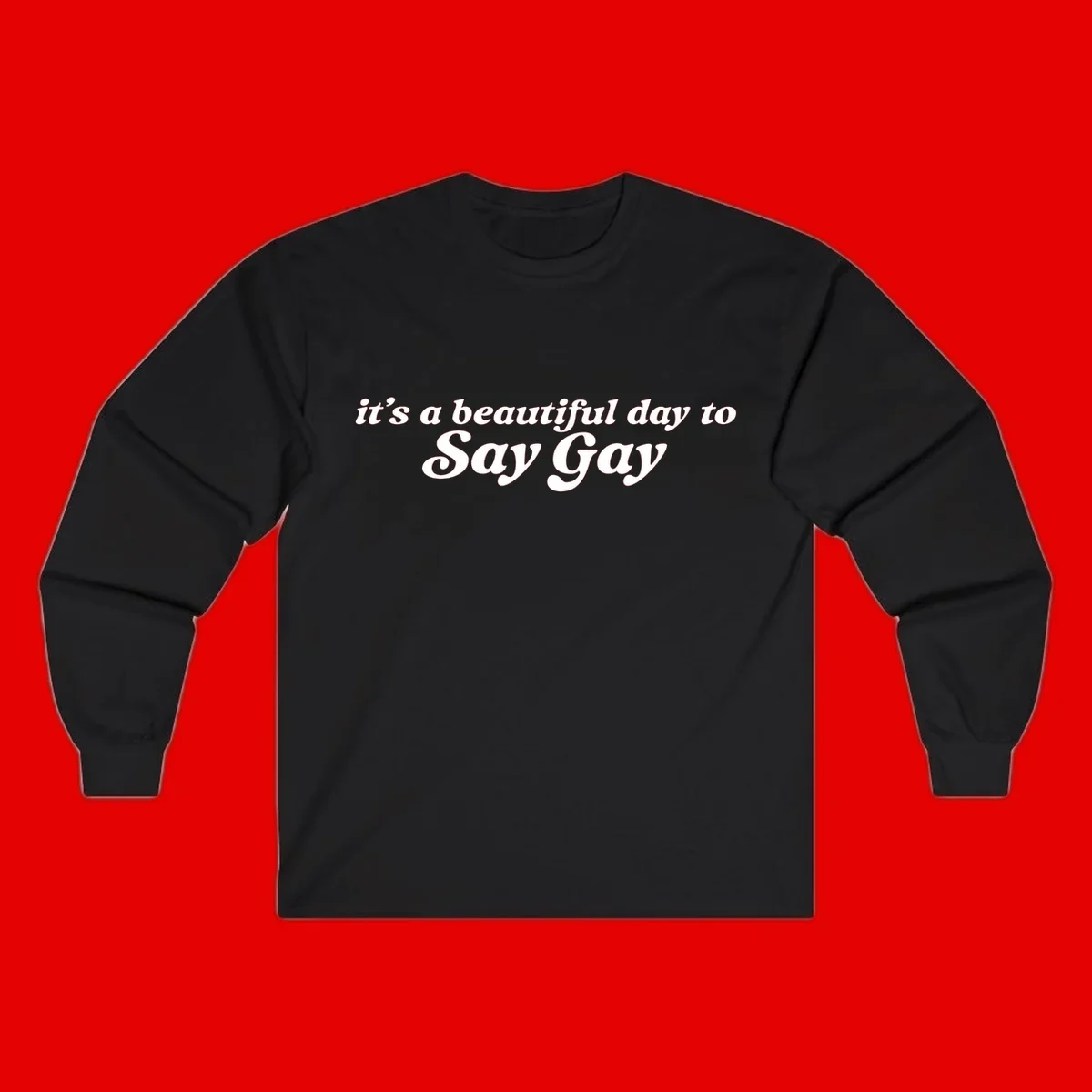 White italic text reading 'it's a beautiful day to Say Gay' on gray background, beautiful-day-say-gay pride design