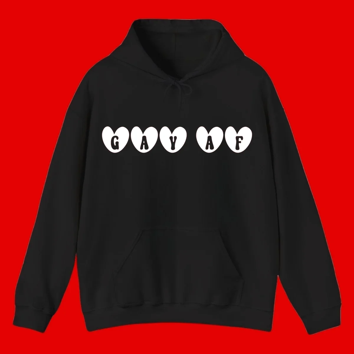 Five white hearts on gray background spelling GAY AF with bold letters - gay af pride hearts design