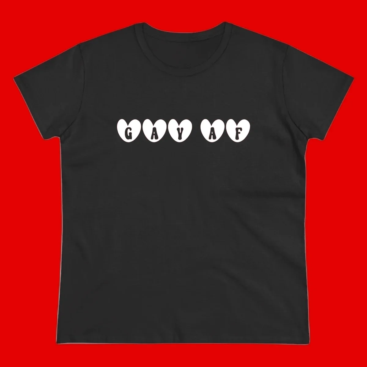 Five white hearts on gray background spelling GAY AF with bold letters - gay af pride hearts design