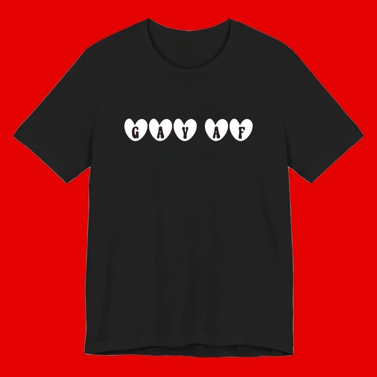 Five white hearts on gray background spelling GAY AF with bold letters - gay af pride hearts design