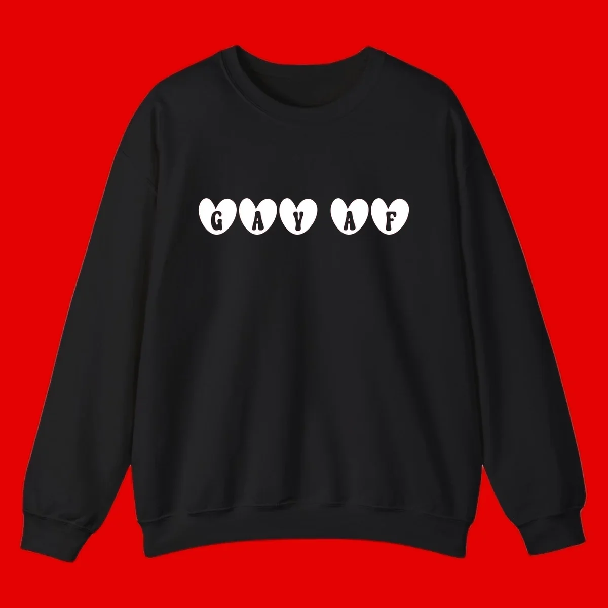 Five white hearts on gray background spelling GAY AF with bold letters - gay af pride hearts design