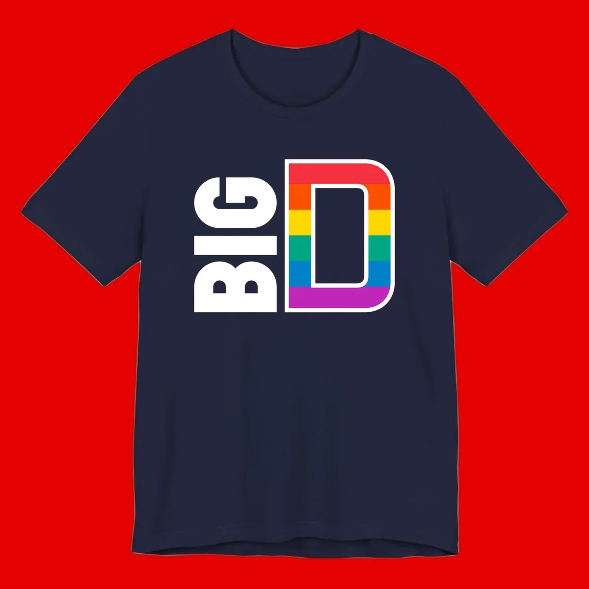 Rainbow pride flag design with rounded rectangle frame featuring red, orange, yellow, green, teal, blue, and purple stripes