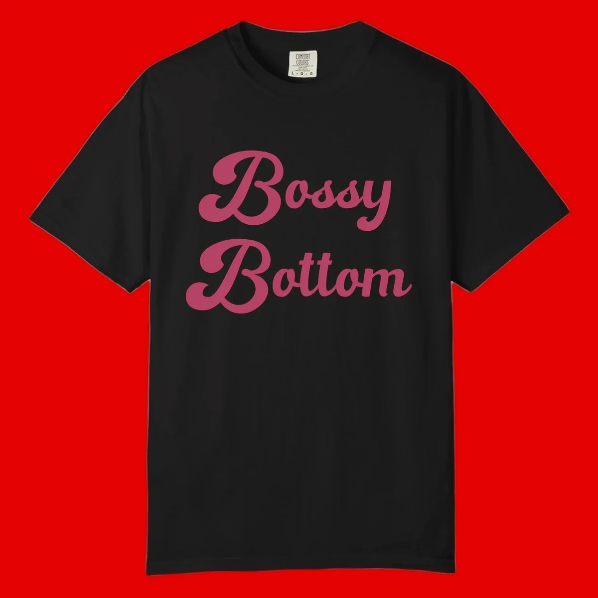 Body rhythm pride design with pink flowing lettering on gray background