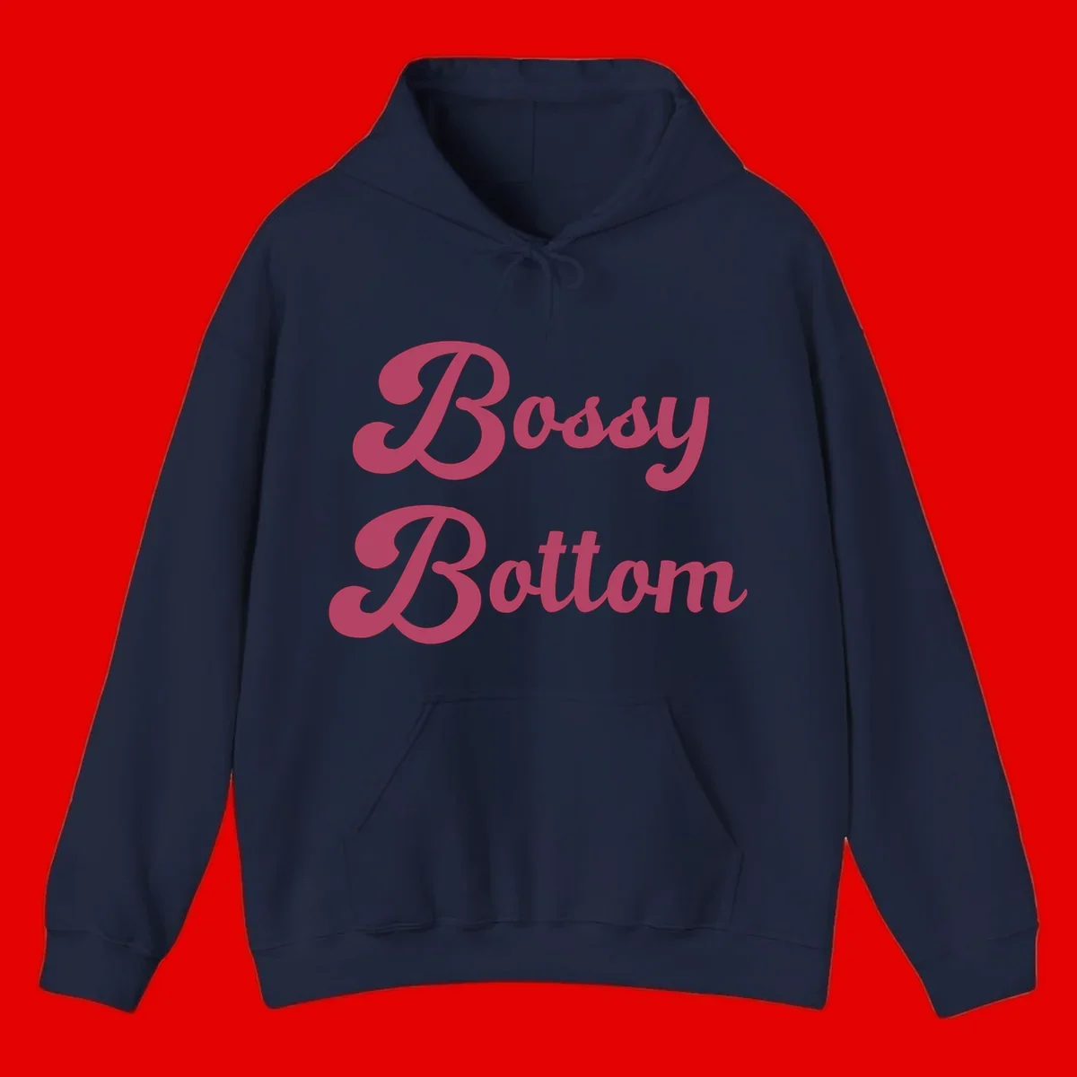 Body rhythm pride design with pink flowing lettering on gray background