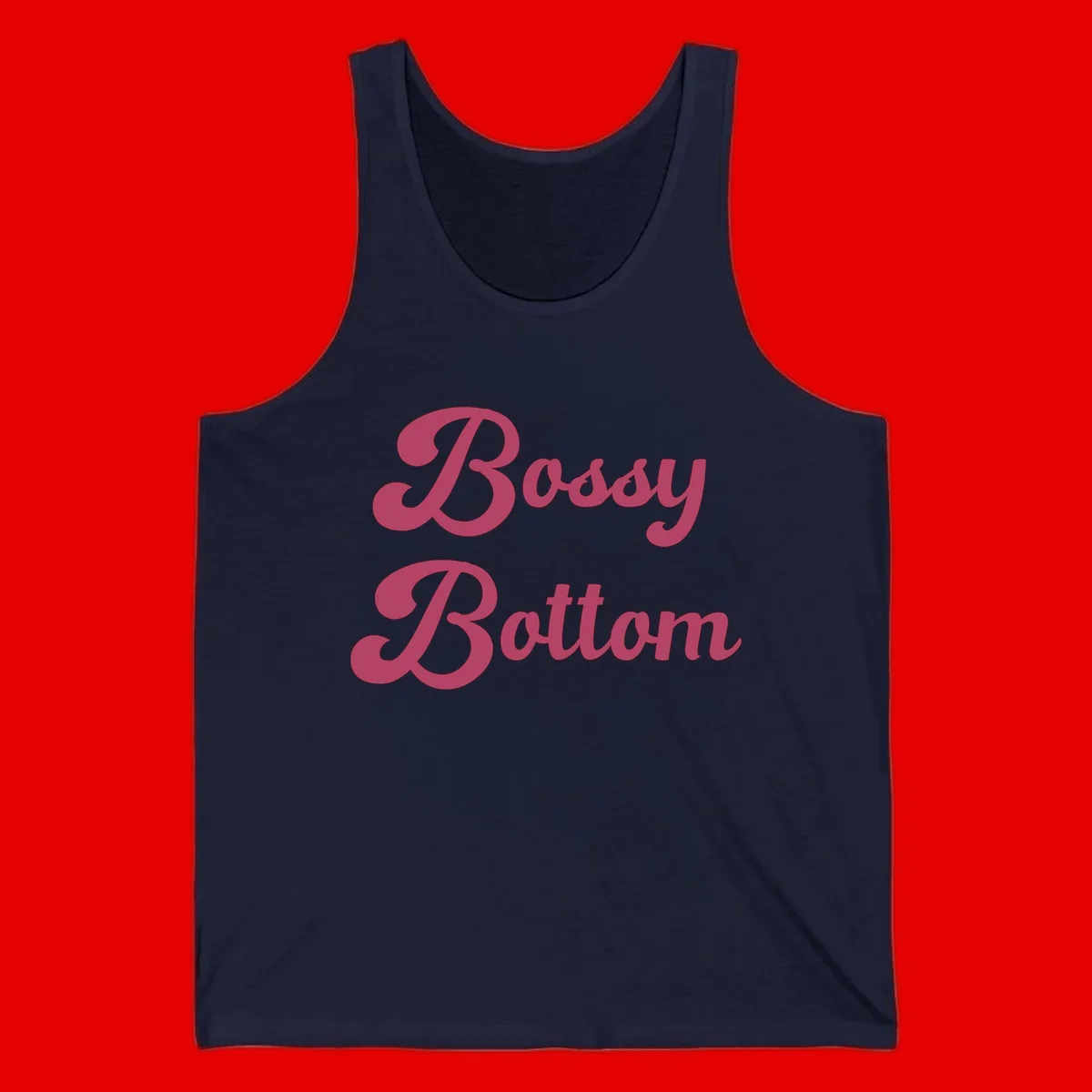 Body rhythm pride design with pink flowing lettering on gray background