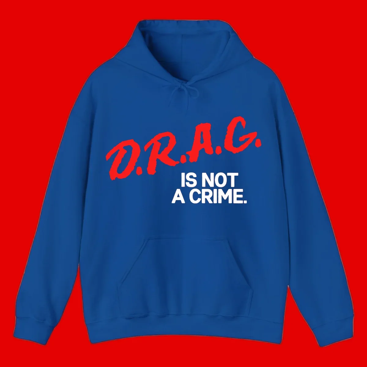 Bold red LGBTQ+ letters with white text reading 'IS NOT A CRIME' on gray background, pride statement design.