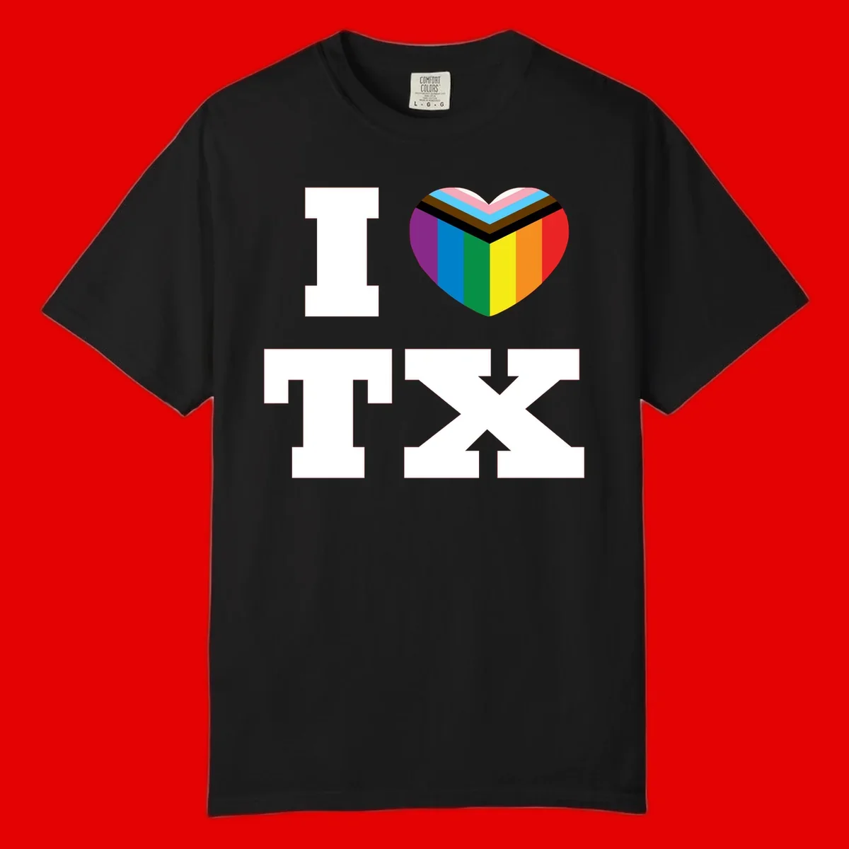I love pride rainbow heart design with full spectrum stripes and chevron pattern overlay