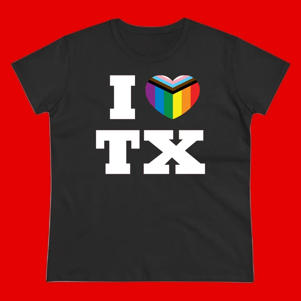 I love pride rainbow heart design with full spectrum stripes and chevron pattern overlay