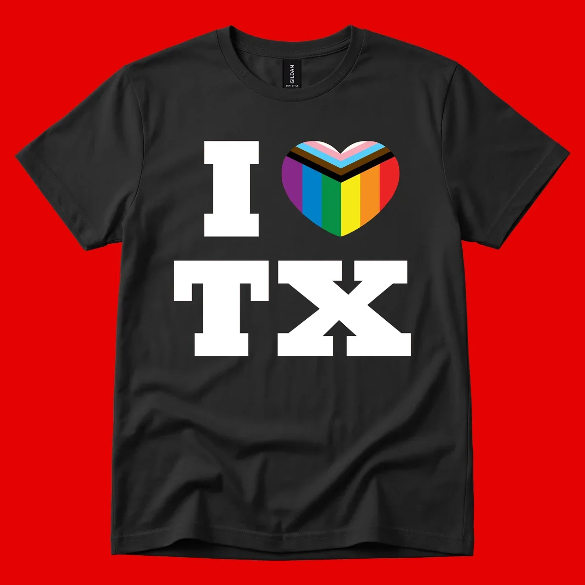 I love pride rainbow heart design with full spectrum stripes and chevron pattern overlay