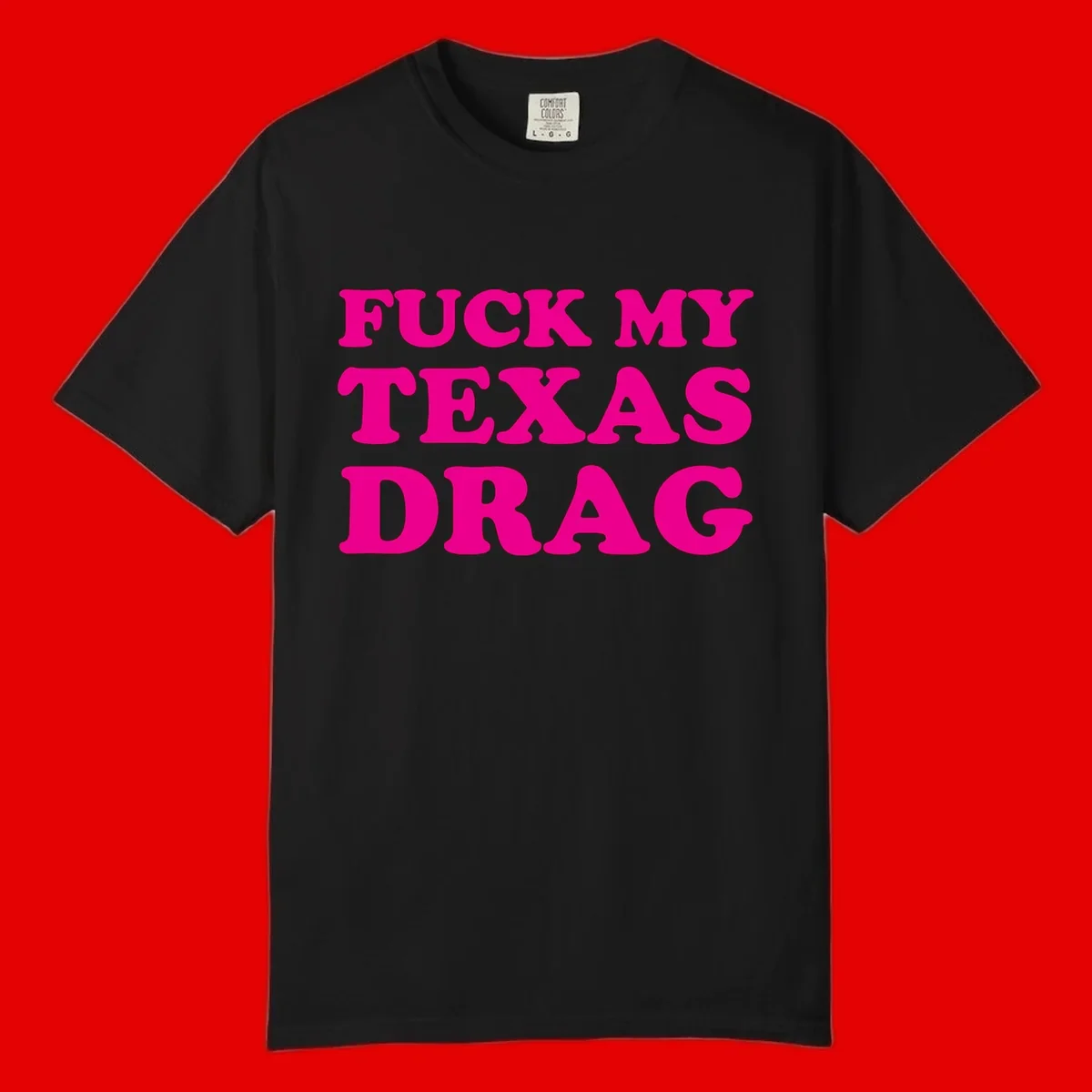 Bold magenta text reading 'Fuck My Texas Drag' in large chunky sans-serif letters on gray background