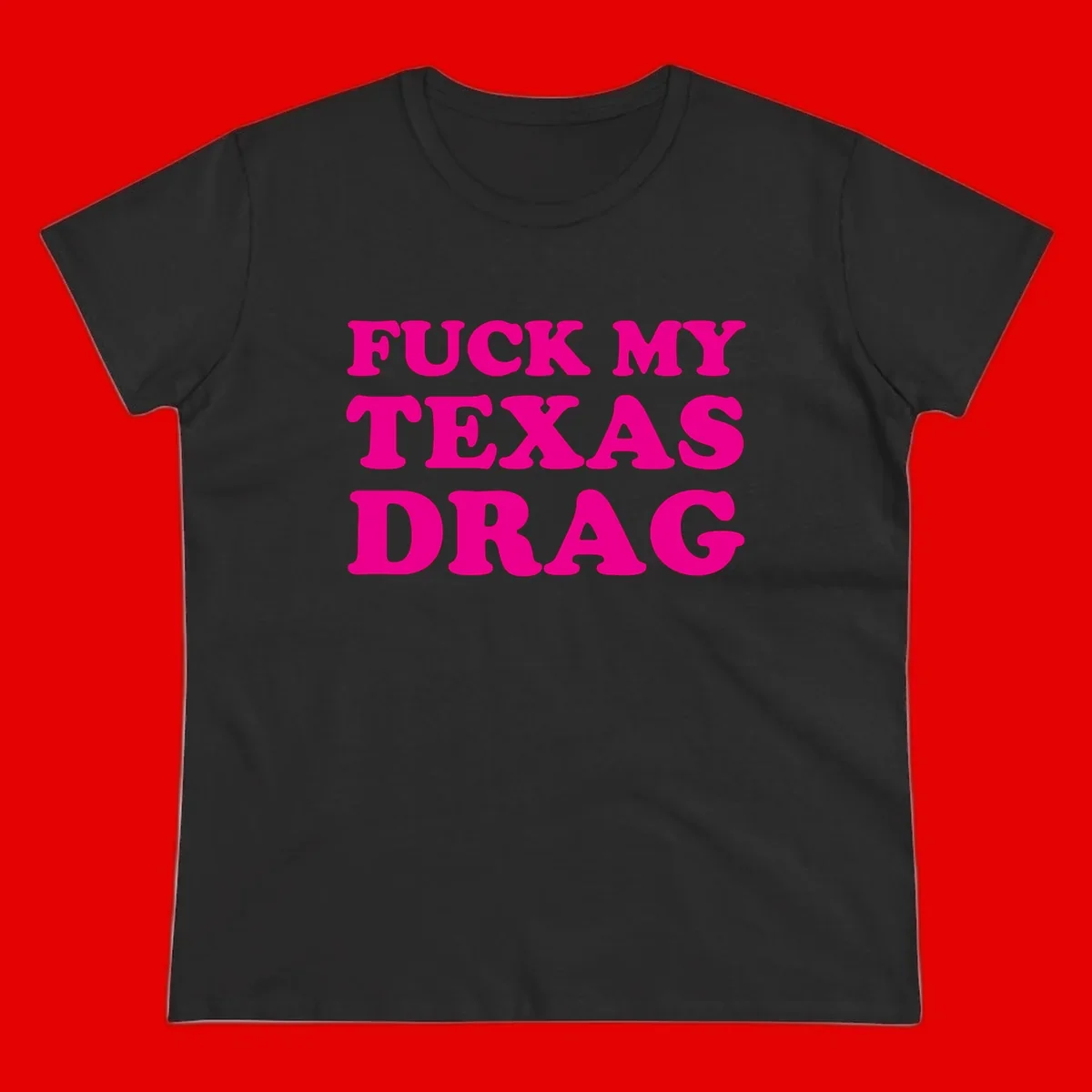 Bold magenta text reading 'Fuck My Texas Drag' in large chunky sans-serif letters on gray background