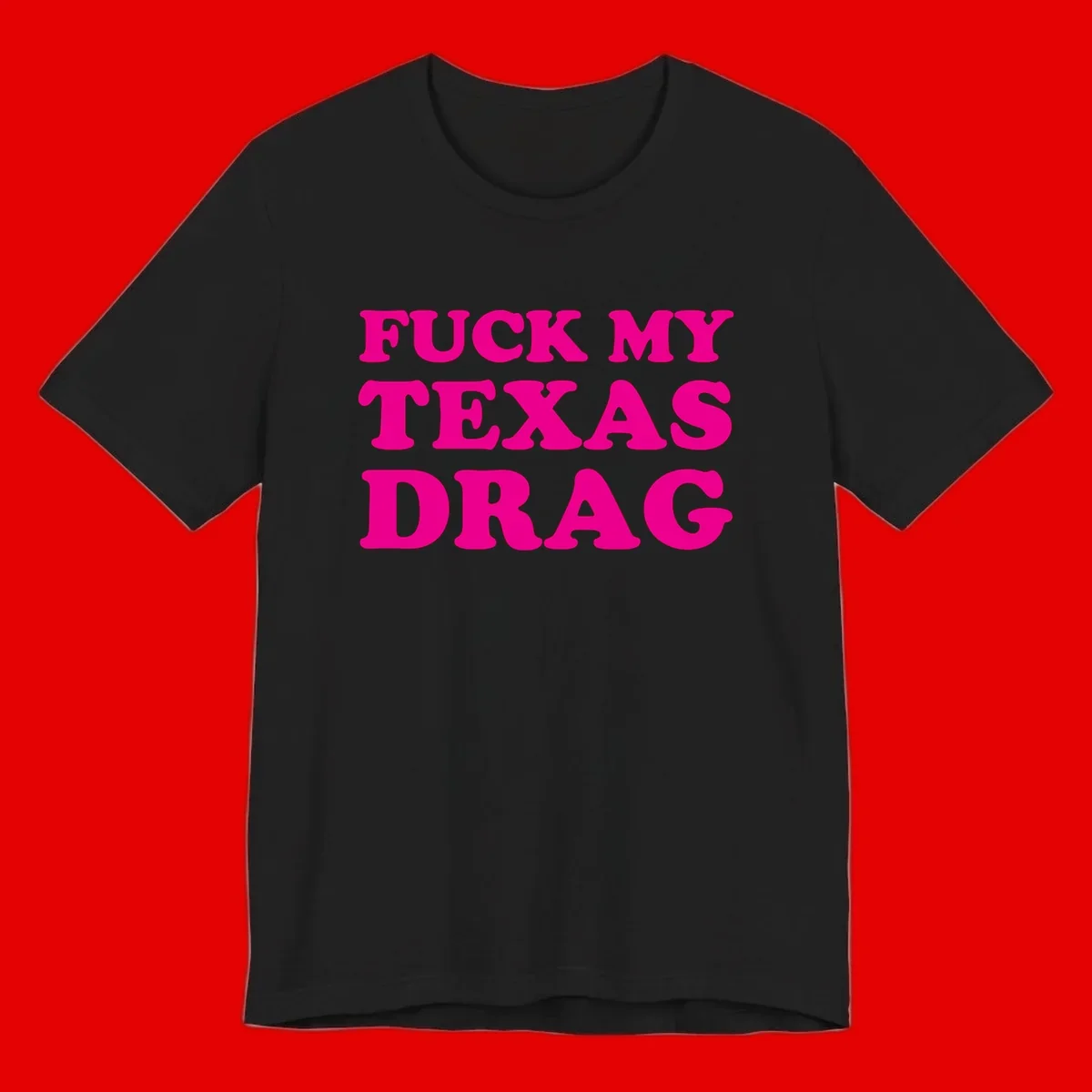 Bold magenta text reading 'Fuck My Texas Drag' in large chunky sans-serif letters on gray background