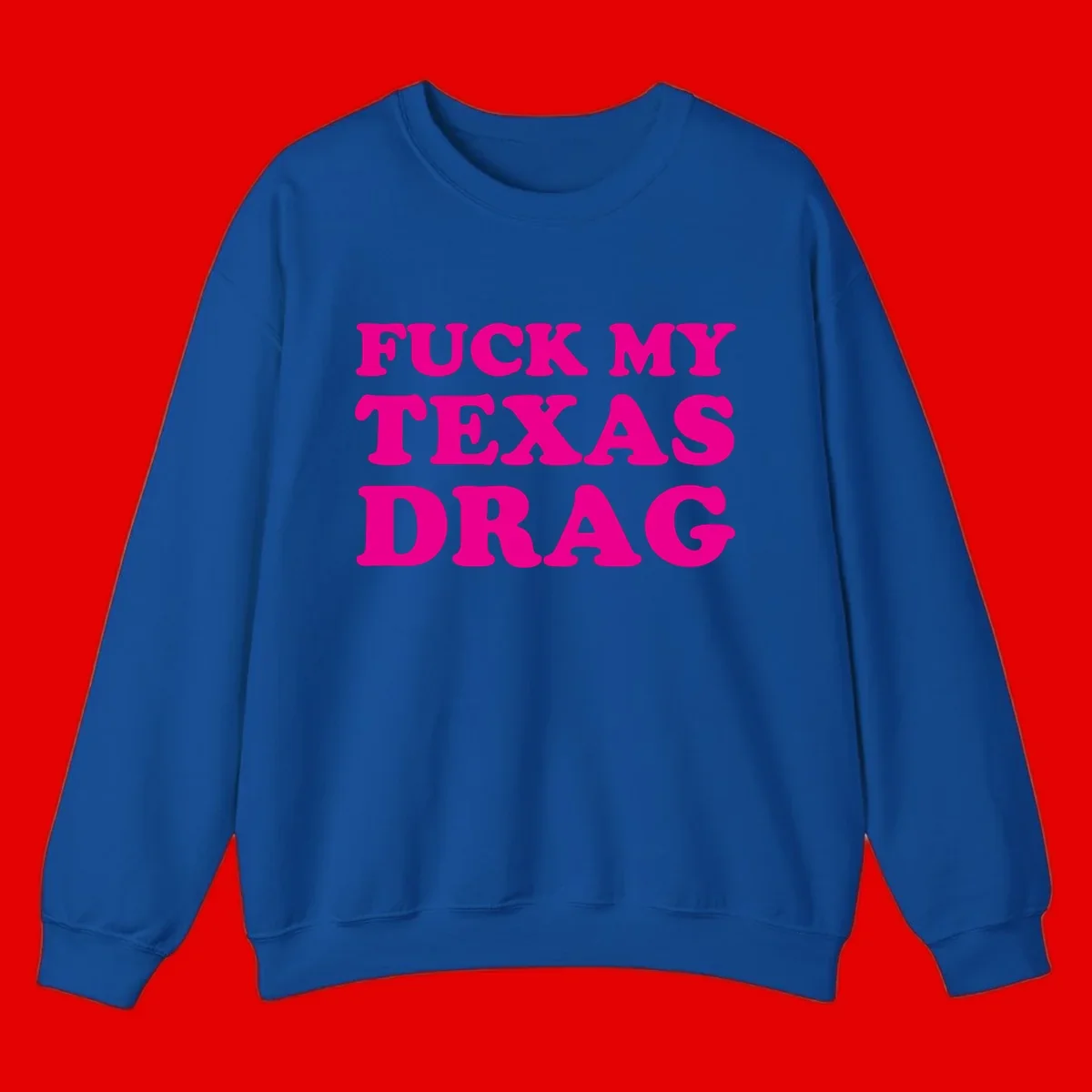 Bold magenta text reading 'Fuck My Texas Drag' in large chunky sans-serif letters on gray background