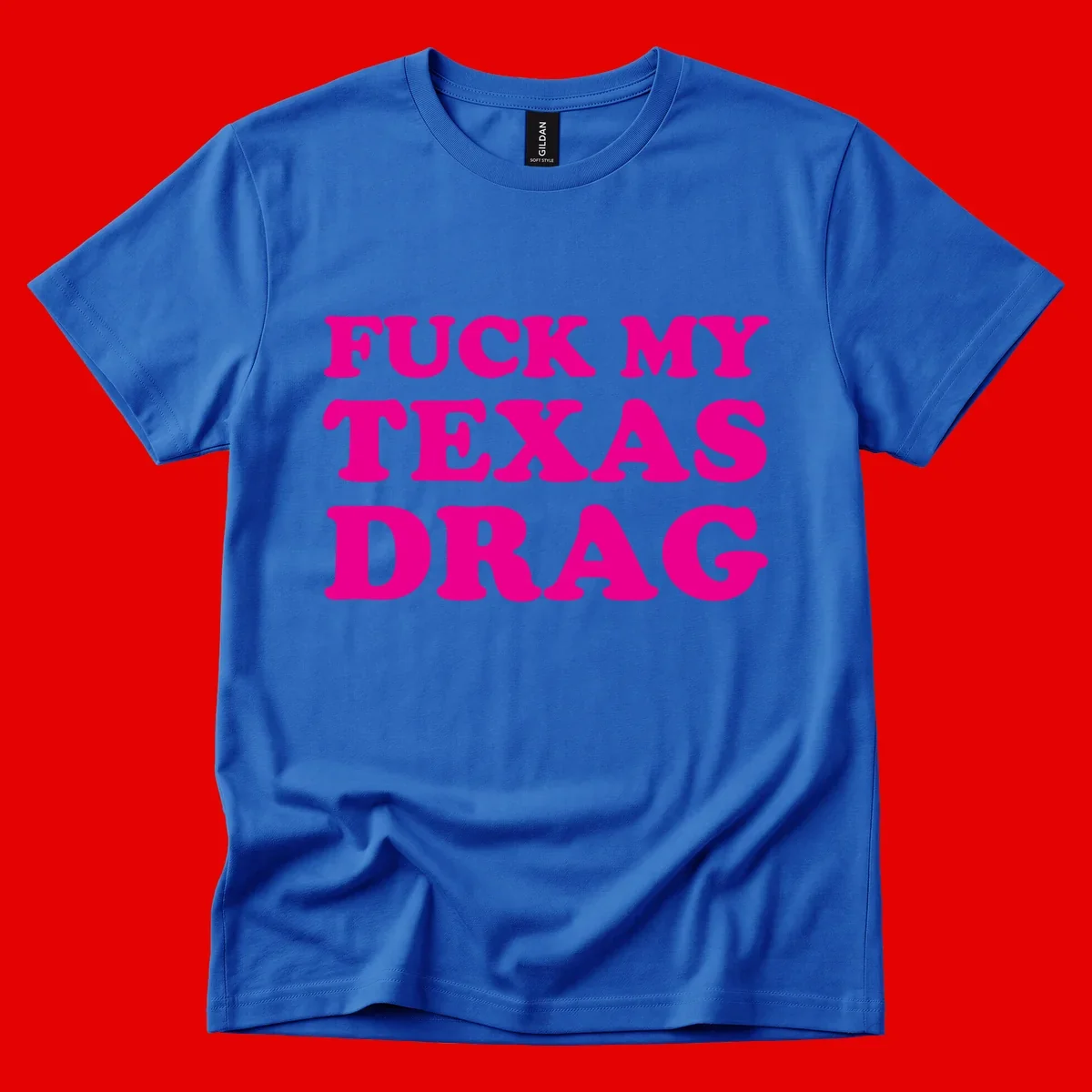 Bold magenta text reading 'Fuck My Texas Drag' in large chunky sans-serif letters on gray background