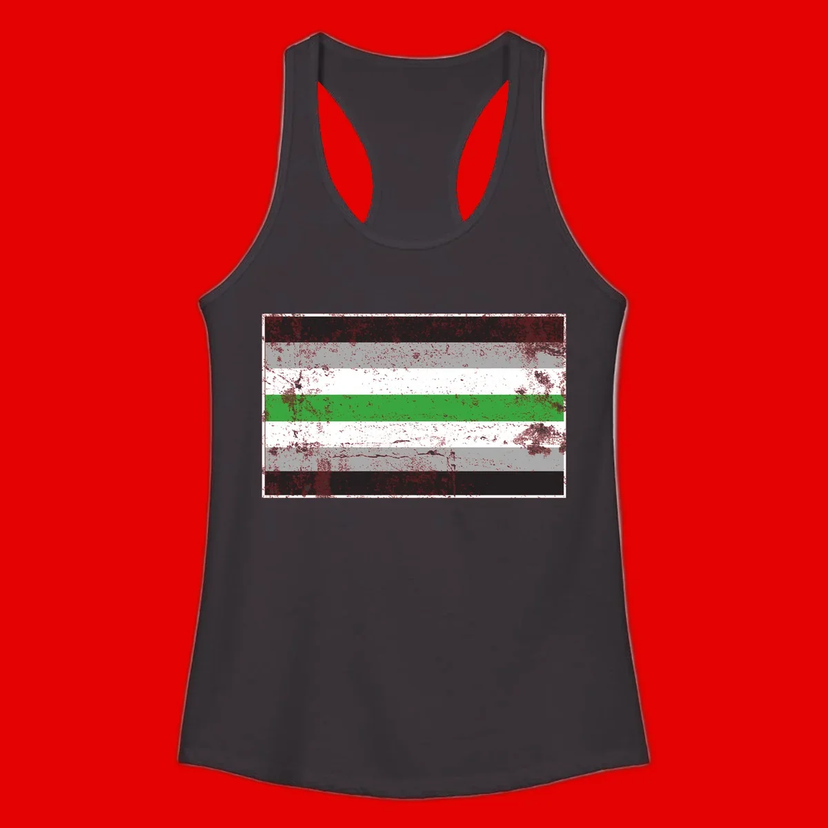 Demigender pride flag with black, gray, white, and green horizontal stripes in distressed grunge texture