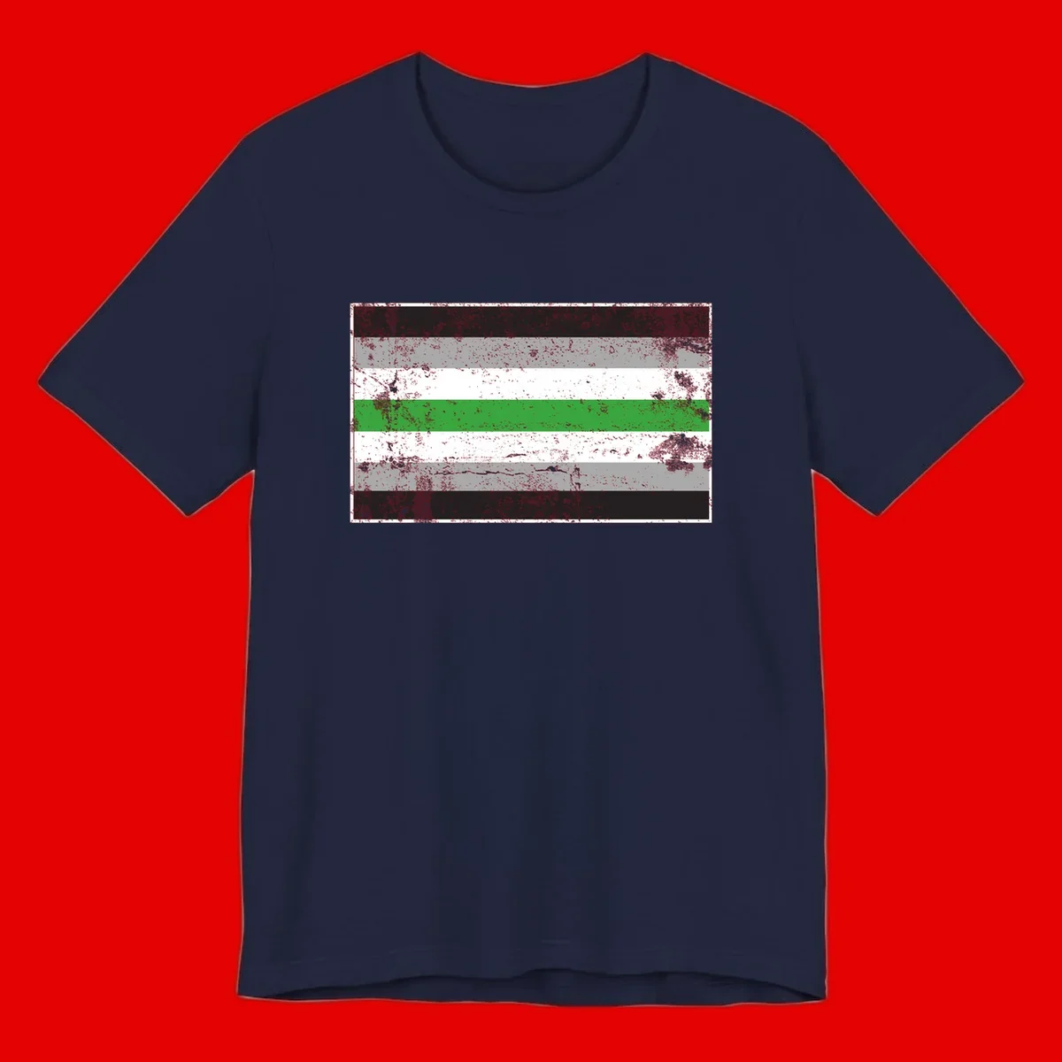 Demigender pride flag with black, gray, white, and green horizontal stripes in distressed grunge texture
