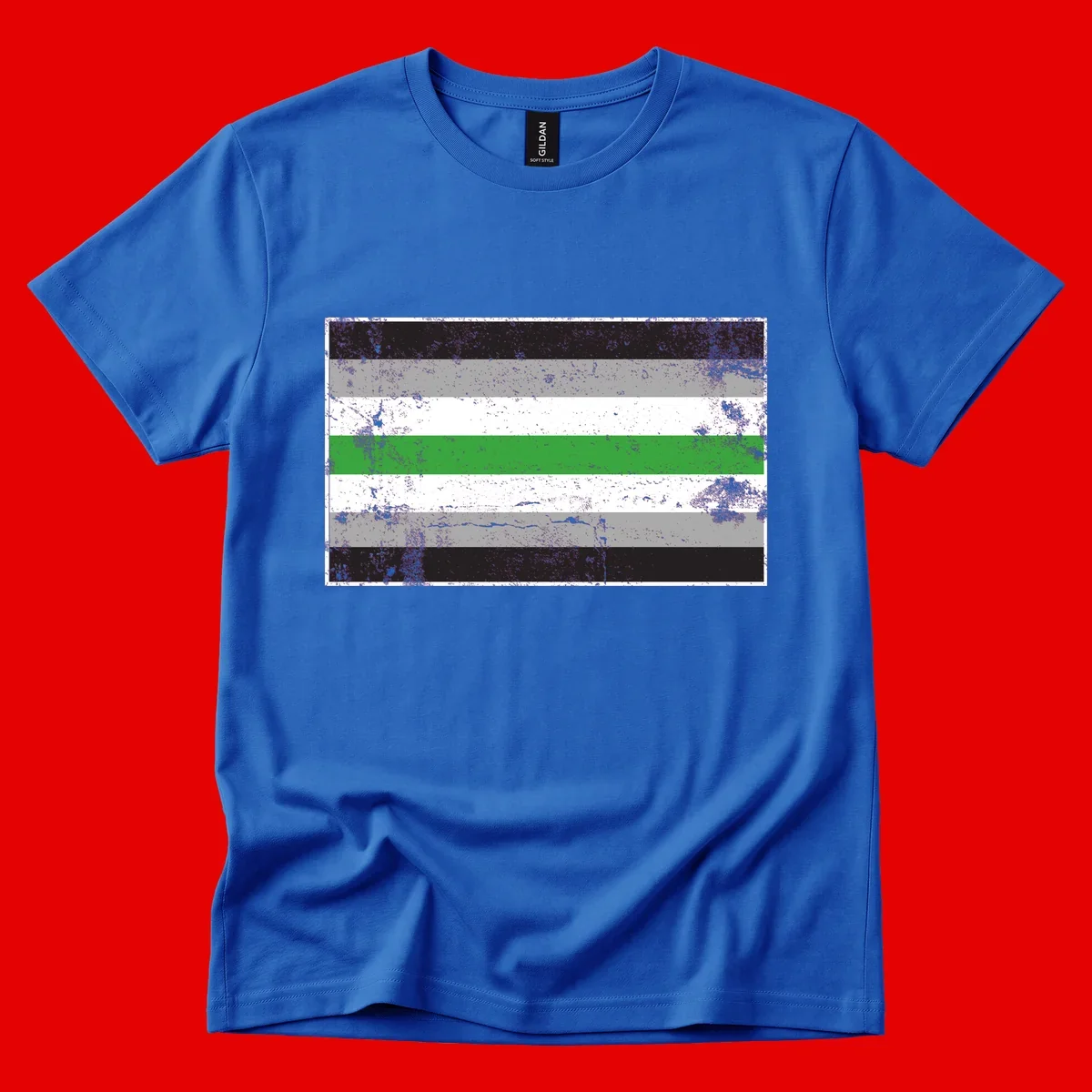 Demigender pride flag with black, gray, white, and green horizontal stripes in distressed grunge texture