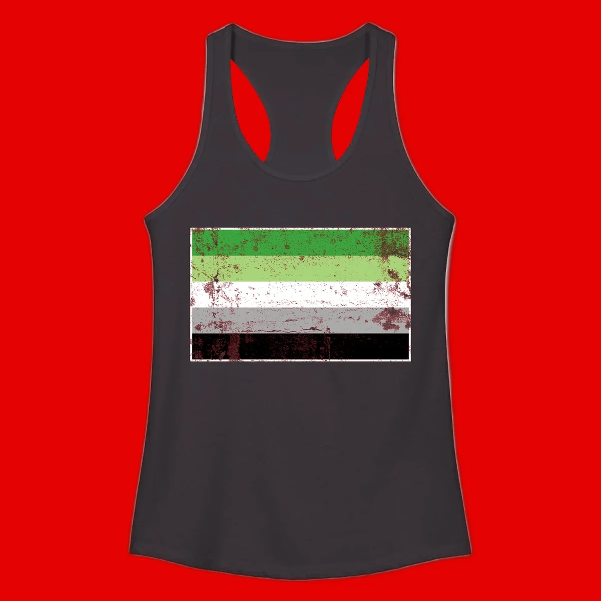 Demigender pride flag with five horizontal stripes in green, white, gray, and black with distressed grunge texture