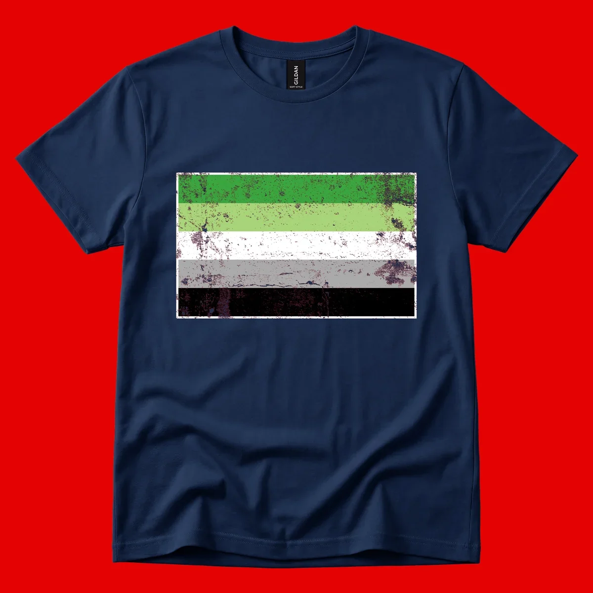 Demigender pride flag with five horizontal stripes in green, white, gray, and black with distressed grunge texture